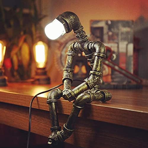 Zglcqsgy lâmpadas retrô lâmpadas de robô industrial steampunk lâmpada lâmpada robô lâmpadas lâmpadas de pensador lâmpador de água industrial tubo de água para escritório, quarto, sala de estar em bronze