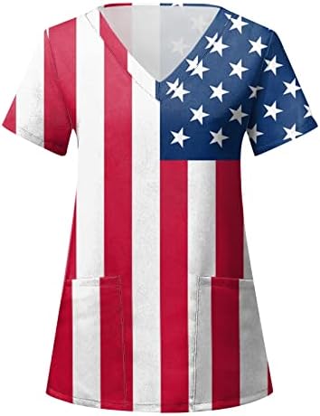 4 de julho camisetas para mulheres bandeira dos EUA Summer Sumorn Shorve V Neck Circha