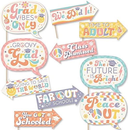 Big Dot of Happiness Funny Groovy Grad - Hippie Graduation Party Photo Booth Props Kit - 10 peças