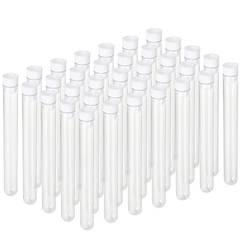 Tubos de teste plásticos descartáveis ​​de 100 pcs com tampas 16x150mm, 15ml Tubos de teste transparentes Recipientes Boa vedação para armazenamento de doces, sais de banho, experimento científico