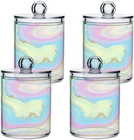 Alaza 4 Pack QTIP Dispensador Rainbow Marble Bathring Organizer Caras para bolas de algodão/swabs/almofadas/fio dental, frascos