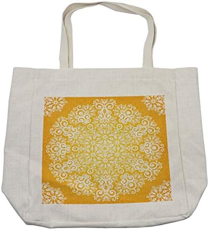 Saco de compras amarelas de Ambesonne, floco de neve como design de padrões florais com obras de arte de inspiração tribal, bolsa