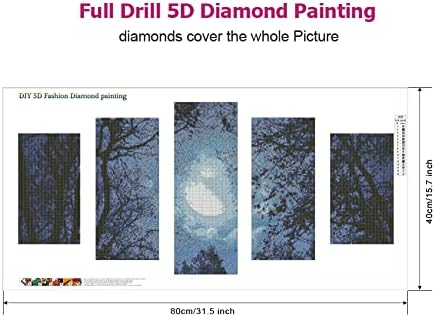 Kits de pintura de diamante Koikify para adultos, broca completa redonda diy 5d diamante pintura 5 painel Tree Moon Gem Art Craft Picture para decoração de parede em casa, presente, 31,5 x 15,7 polegadas