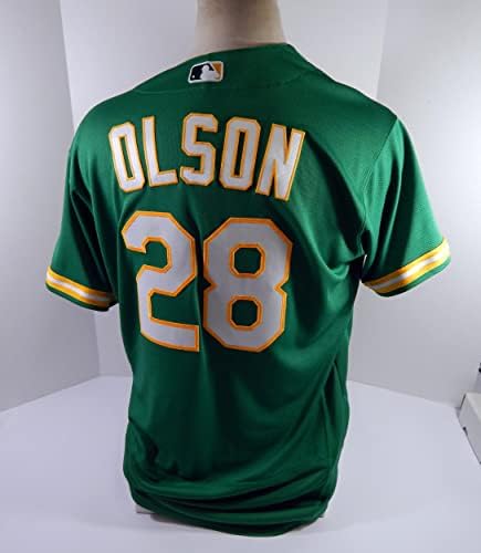 2021 Oakland A's Athletics Matt Olson #28 Game usado Kelly Green Jersey 2 BB 46 7 - Jogo usou camisas da MLB usadas