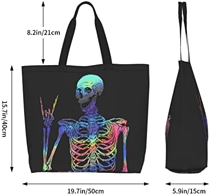 Sacolas de tela de zhizhend com bolsas de bolso interno, reutilizável e de grande capacidade, sacola de caveira fresca para mulheres para mulheres Mãe - esqueleto humano colorido