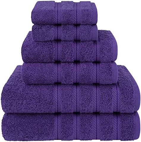 American Soft Linen Luxury 6 peças Toalhas, 2 toalhas de banho 2 toalhas de mão 2 panos, toalhas de algodão turco a para banheiro, toalhas roxas