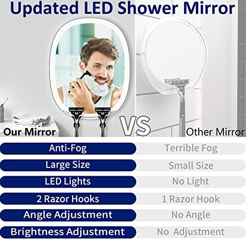 Espelho de chuveiro de toques nebuloso para barbear e maquiagem, espelho de banheiro sem neblina iluminada para