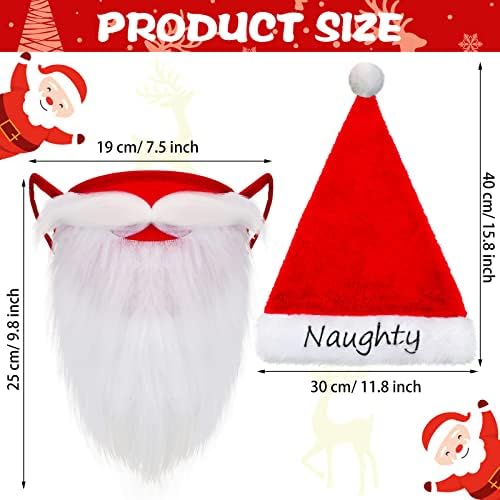 4 peças de Natal travesso e bom chapéu de Papai Noel Cover engraçado capa de face de Natal Capas de barba de Natal Cosplay Cosplay para decoração de festa de natal de férias