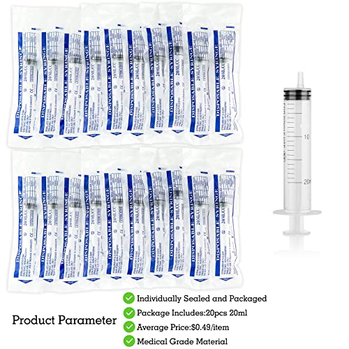 Ackers Science 20pcs 20ml seringas plásticas com medição, sem embrulho individual de agulha adequado para laboratórios científicos