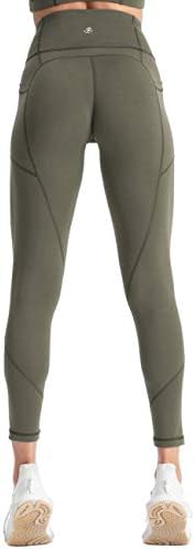 Calças de ioga de cintura alta feminina de Hopgo 7/8 Leggings de comprimento com bolsos Leggings de controle de barriga de barriga