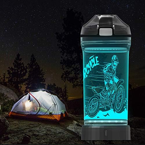 Lightzz Dirt Bike Gifts for Boy, Kids 3D Garrafa de água brilhante com luz LED - 14 oz Tritan BPA grátis - Creative Ideal