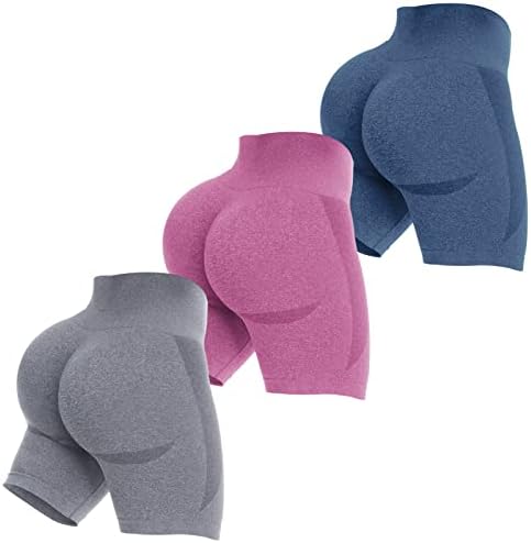 ZXQUII 3 peças shorts de treino sem costura para mulheres de alta cintura elevador de lixo