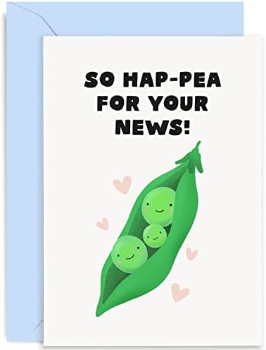 Cartão de anúncio do Old English Co. Pea New Baby para os pais - Cartão de chá de chá de bebê com trocadilho de vegetais Hap -Pea