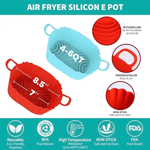 2 Pack Silicone Air Fryer Freaters, 8,5 polegadas de fritadeira de ar, revestimentos de silicone de fritadeira reutilizável por
