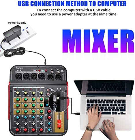 Placa de som profissional de mixer de áudio, digital de 6 canais Bluetooth Compatível de entrada compatível com
