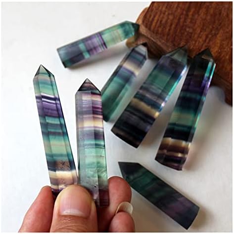 1pc 3-12cm Cristais naturais listrados colorido Fluorite Quartz Cristal Stone Cura Hexagonal Wand Room Decoração Presente para homens