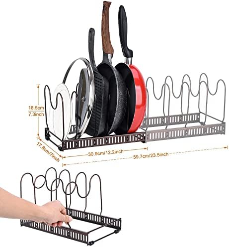 TopLife Ajustável 10+ PANS Organizador Rack+ 7+ tampas Organizador rack para armário de cozinha, marrom