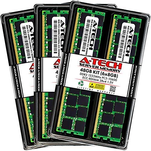 A-Tech 48GB DDR3 1333 MHz PC3-10600R ECC RDIMM 2RX4 1.5V ECC DIMM registrado DIMM 240-PIN e Kit de atualização de memória