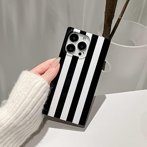 Caixa listrada branca de reezaddin quadrado preto compatível com iPhone 14 Pro Max Classic Luxury Zebra Lines Print