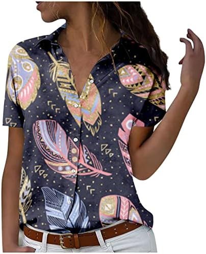 Moda feminina 2023 Botões de impressão de manga curta casual Camisa de lapela top top tops de férias
