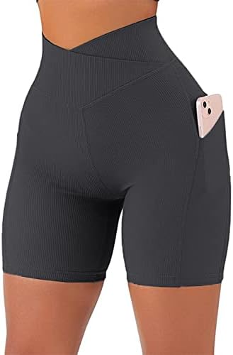 Miashui Mulheres shorts de ioga com bolsos Pacote de pacote feminino de envelope da cintura de ioga encadeada de