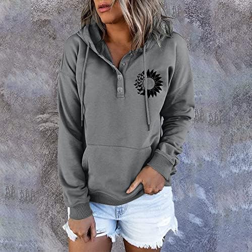 Hoodies de treino feminino Tops Impresso botão casual para baixo de mangas compridas molas de bolso