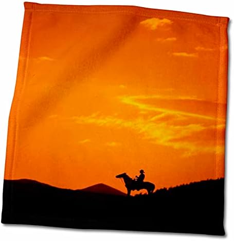 3drose tdswhite - Fotos de equinas de cavalo - Silhueta de cowboy de pôr do sol laranja - toalhas