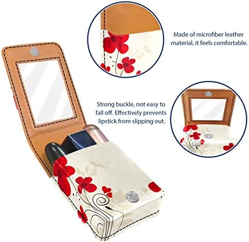 Romântico Red Floral Flor Flor Batom Case com espelho Lip Gloss Holder Portable Lipstick Storage Box Travel Bag de maquiagem Mini