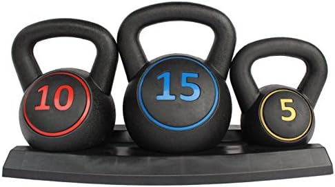 KLB Sport Sport de 3 peças com revestimento de vinil pesos de kettlebell com bandeja para treinamento cruzado, treinamento