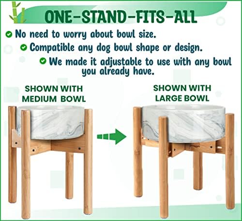 Tigela de cachorro Stand para cães grandes - altura de 14 polegadas, ajustável e bloqueável largura de 8 a 11 polegadas de largura - suporte para alimentador de água e água - bambu