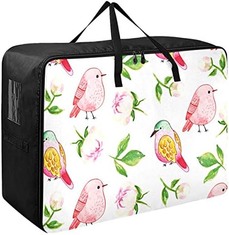 Bolsa de armazenamento de roupas emelivor forço para colcha - grande capacidade de aquarela Bolsa de pássaros florais Bolsa com tocos