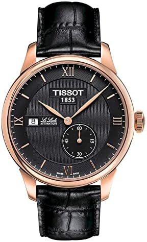 Tissot Mens Le Locle 316L Caixa de aço inoxidável com Rose Gold PVD PVD Swiss Automatic Watch, Black, Leather, 19
