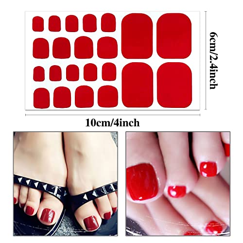 Wokoto 20 folhas 440pcs adesivos de unhas vermelhas para dedos de unhas de unhas cheias para mulheres tiras de esmalte de unhas de cor sólidas Tiras de gel de unha vermelha para os pés.