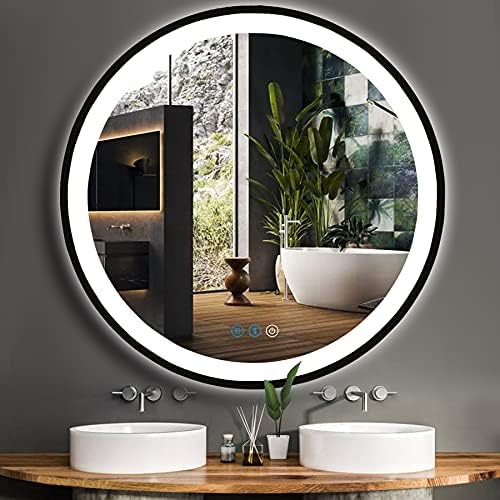 Dididada 36 polegadas de armação preta redonda espelho de banheiro led com luzes para espelhos de banheiro iluminado