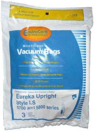 Sacos de poeira de pó de pó de micro filtração EnviroCare para Eureka Sanitaire Style LS 5700 e 5800 Série Uprights 15 pacote