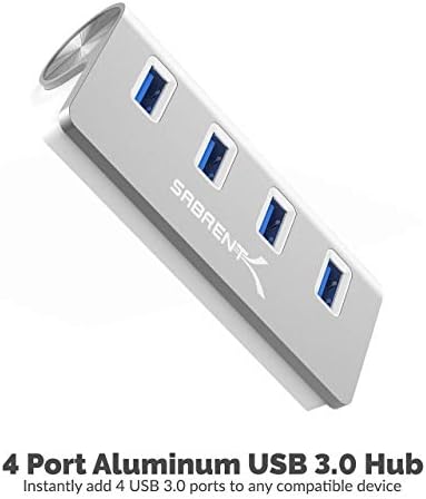 Sabrent Premium 4 Porta Alumínio USB 3.0 Hub + 22AWG 3 pés USB 3.0 Cabo de extensão