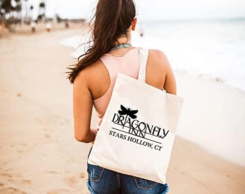 Gxvuis Dragonfly Inn Canvas Tote Bag para Mulheres Estéticas Reutilizáveis ​​Mercelas Bolsas de Compras para Meninas Presentes Funnamente