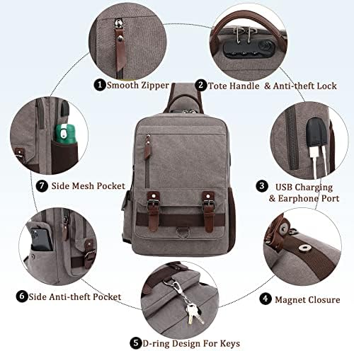 BasicPower Messenger Bag Canvas Sling Crossbody Backpack Laptop Viagens casuais para homens mulheres