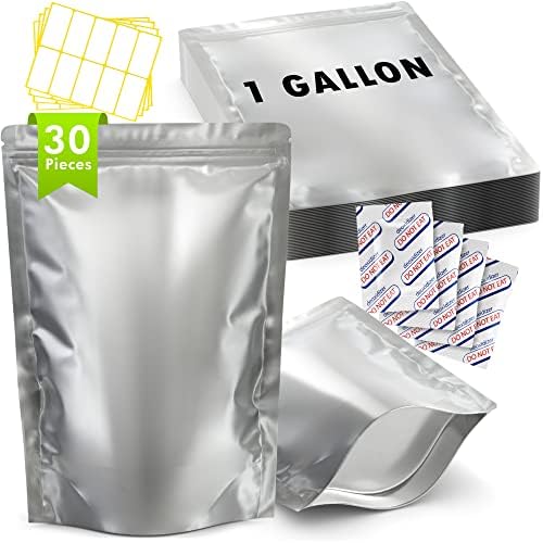 Z Birch Mylar Bags para armazenamento de alimentos - 30 PCs Mylar sacolas com absorvedores e etiquetas de oxigênio - reutilizáveis, independentes e seláveis ​​a calor 5 mil bolsas de espessura