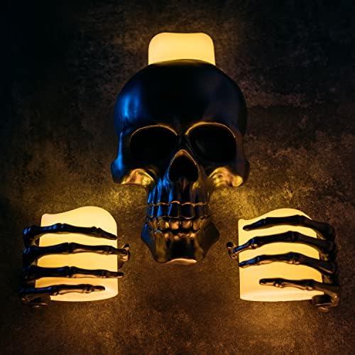 Vela de parede tremeluzente, crânio de esqueleto e velas de mão - Velas LED sem flicker sem chamas, decoração de mão de esqueleto para decoração, vem com parafusos e âncoras, decoração de gótico assustador