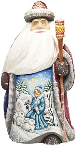 G. Debrekht Snow Mancen com coelho Papai Noel pintado à mão Escultura de madeira