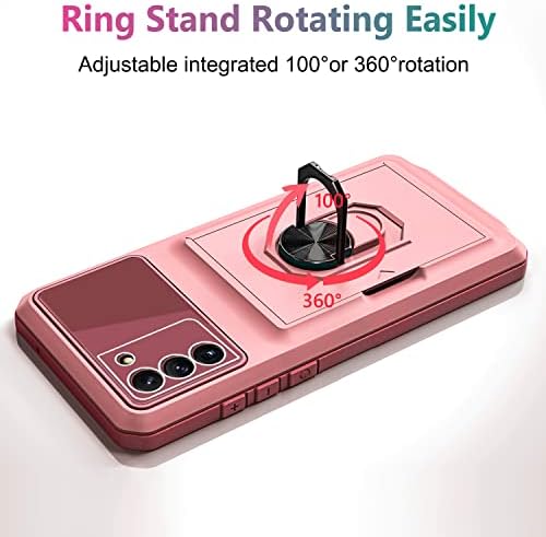 Caso Vofolen para Galaxy S20 Fe 5g Carteira do cartão de crédito Id Slot Slot Porta deslizante bolso escondido com 360 ° Girão de kickstand 3 em 1 capa de telefone robusta híbrida para Samsung Galaxy S20 FE Pink