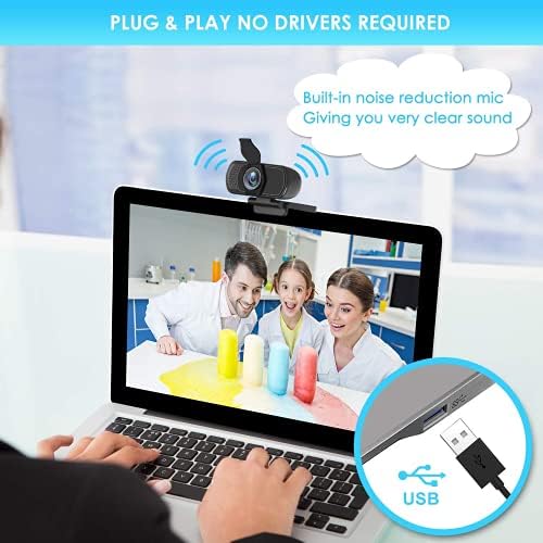 Webcam, HD Webcam 1080p com obturador de privacidade e suporte para tripé, câmera de streaming pro com microfone, câmera de computador