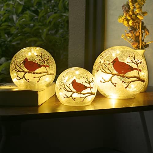 Kaowod grande lâmpada de bola de vidro de estalido, iluminar a lâmpada de decoração de vidro do cardeal vermelho do cardeal,