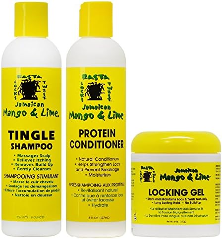 Jamaican Mango & Lime Tingle Shampoo + Condicionador de proteínas 8 onças + gel de travamento 6 oz Conjunto