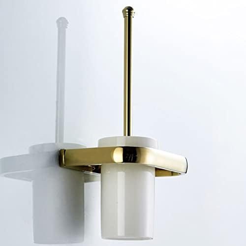 Porta -escova de vaso sanitário de ouro, conjunto de pincel de limpeza de banheiro montado na parede, porta -escova de bronze com bastão com conjunto de xícara de cerâmica