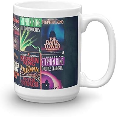 Frentes de livros de Stephen King. Caneca de cerâmica fina de 15 oz com acabamento de esmalte sem falhas. Presente de canecas brilhante de 15 oz de cerâmica para amante de café