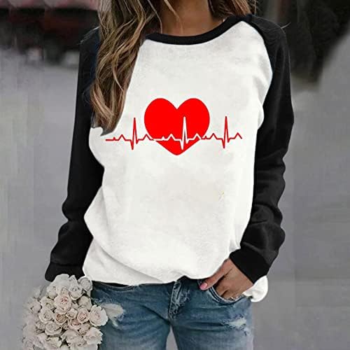 Camiseta gráfica de coração fofo para feminino para o dia dos namorados da feminina Pullover de moletom Blusa Casual de manga longa camisetas