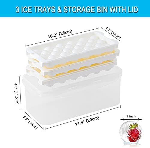 Fiewmay redonda de gelo bandeja de bandeja e tampa, 3 pacotes de bola de gelo para freezer, bola de gelo de círculo de