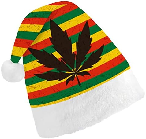 Weed On Rasta Flag Hat Christmas Hat para Papai Noel para adultos unissex Comfort Classic Xmas Cap para o feriado de festa de Natal